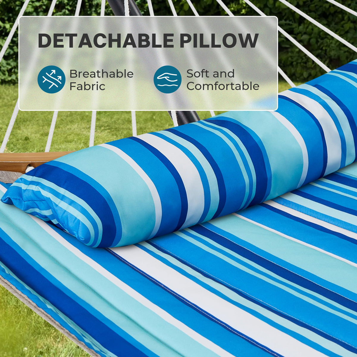Blue stripe design on the SUPERJARE hammock adds vibrant outdoor style.