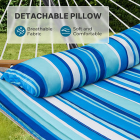Blue stripe design on the SUPERJARE hammock adds vibrant outdoor style.