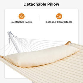 Detachable pillow on the SUPERJARE hammock provides neck support.
