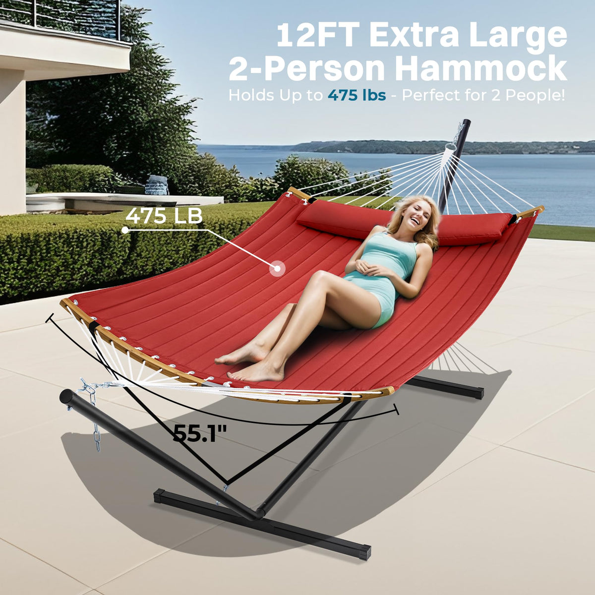 SUPERJARE detachable pillow adds plush comfort for outdoor lounging.