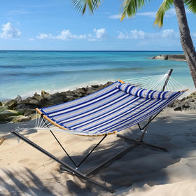 SUPERJARE hammock navy blue stripe pattern brings vibrant style to the courtyard.