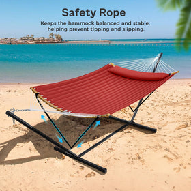 SUPERJARE red hammock adds vibrant color to any space.