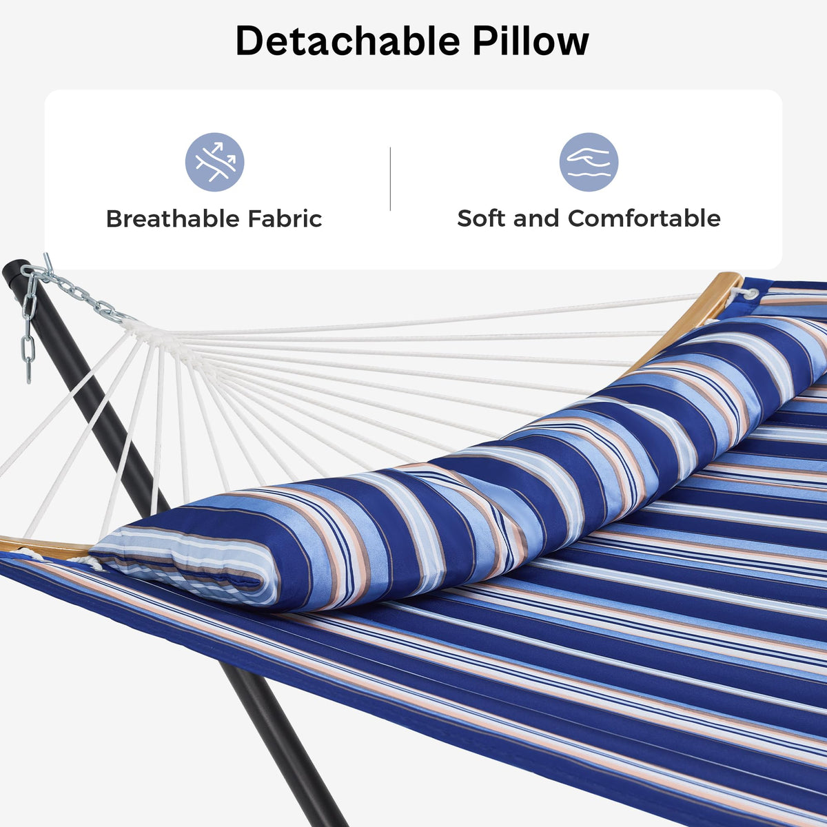 SUPERJARE hammock spreader bar and ropes show sturdy support for two.