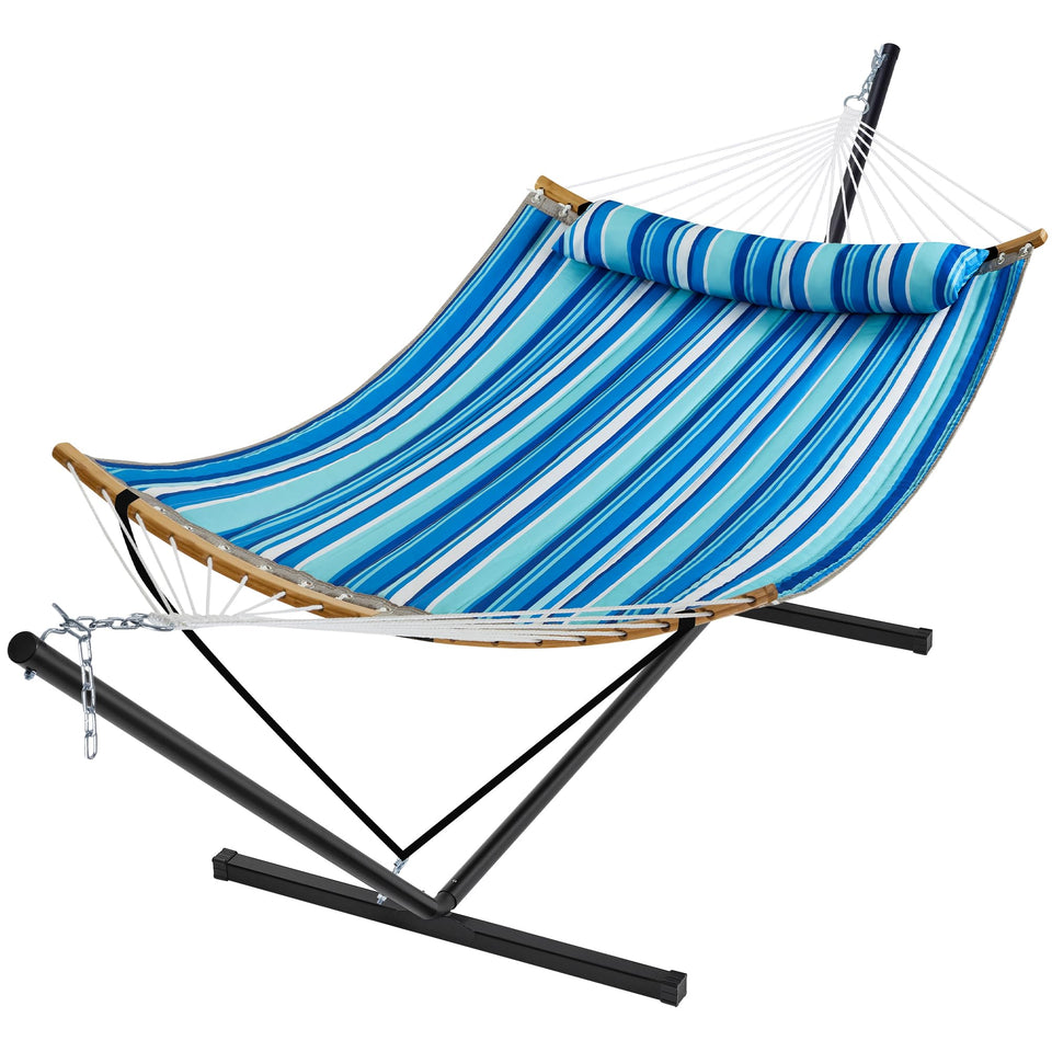 The SUPERJARE hammock with stand setup offers easy outdoor relaxation.