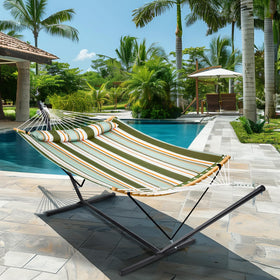 SuperJare hammock with stand demonstrates snap-button assembly for easy setup.