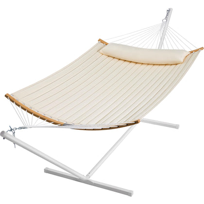 SUPERJARE hammock with stand in beige for comfortable outdoor lounging.