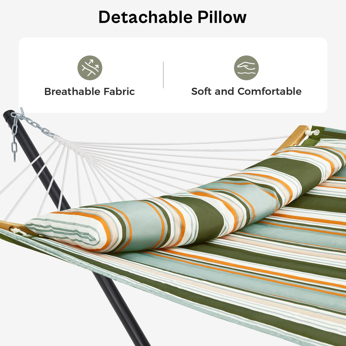 SuperJare hammock with stand detachable pillow for added neck support.