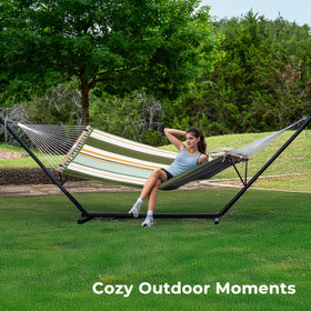 SuperJARE heavy-duty hammock stand supports up to 475 lbs for durable outdoor use.
