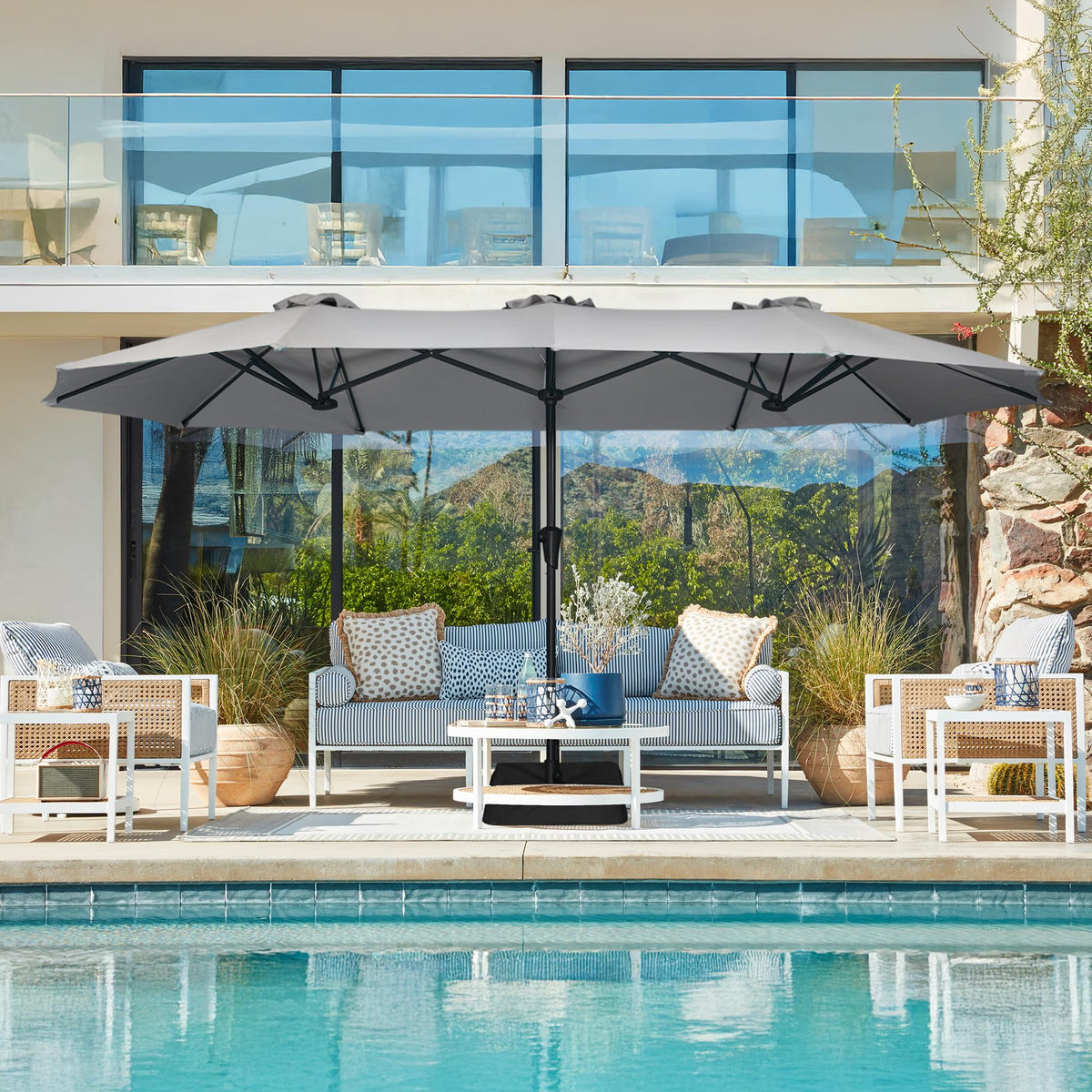 SUPERJARE outdoor umbrella provides wide coverage for deck and backyard