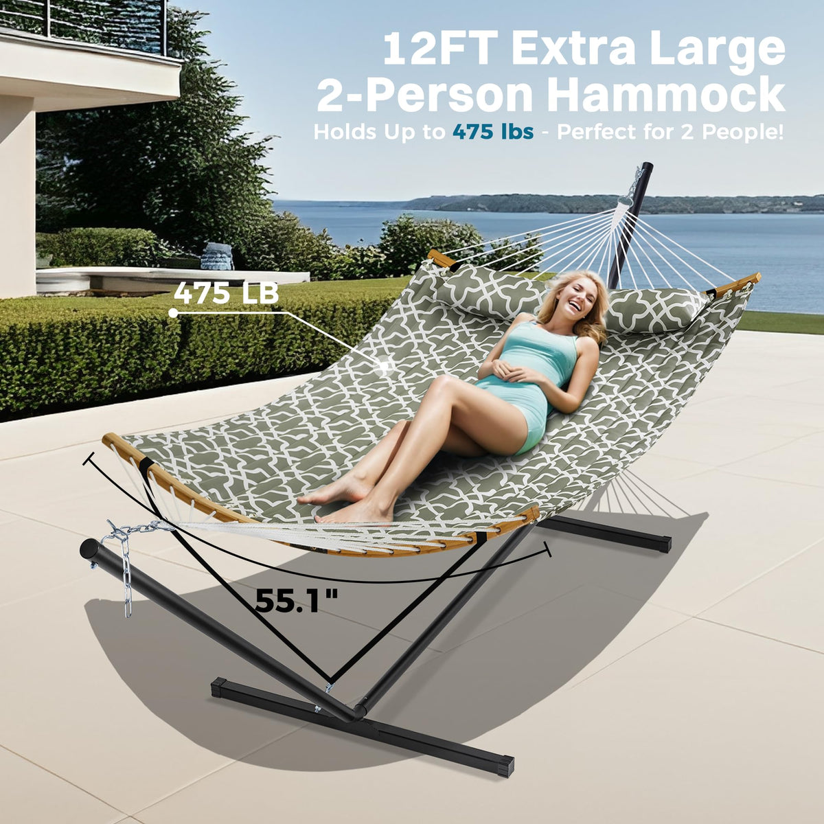 SUPERJARE padded cotton hammock provides soft support for weekend lounging
