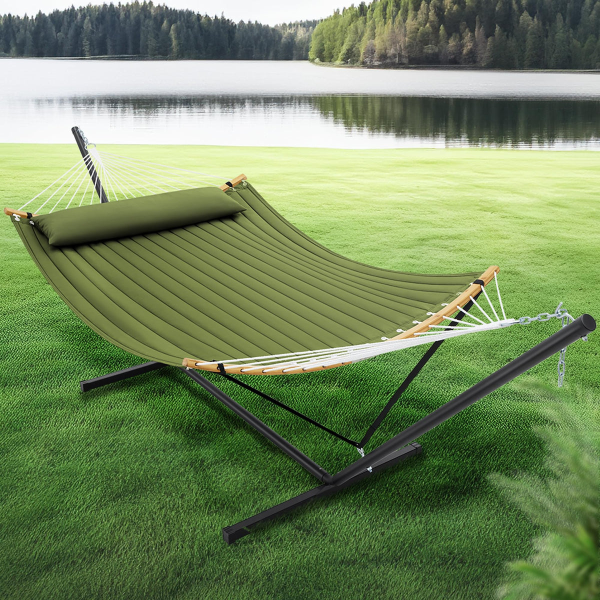 SUPERJARE two-person hammock offers spacious comfort for shared relaxation.