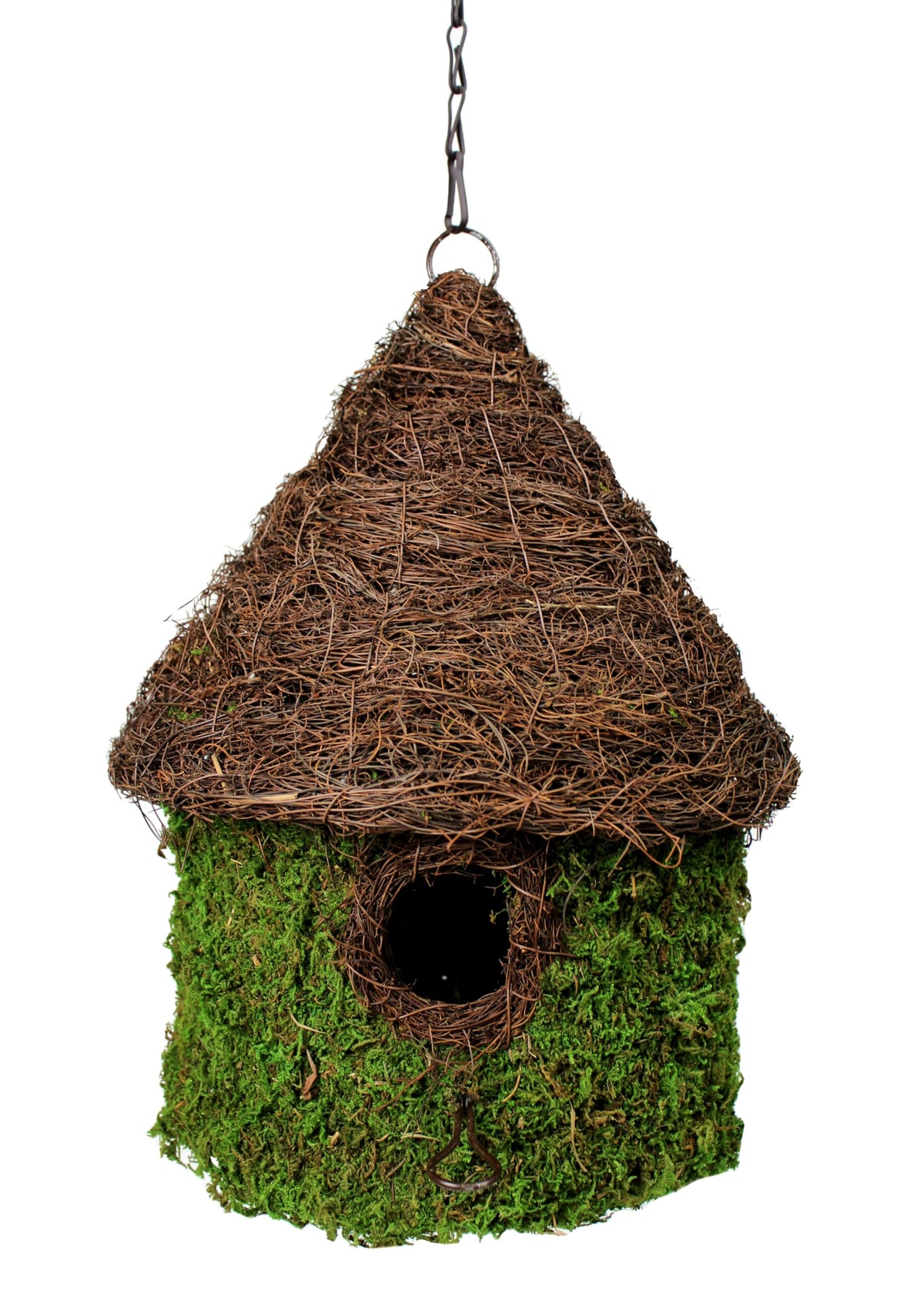 SuperMoss Bungalow Birdhouse with chain, 11x15 inches in fresh green, ideal for inviting birds to your garden.