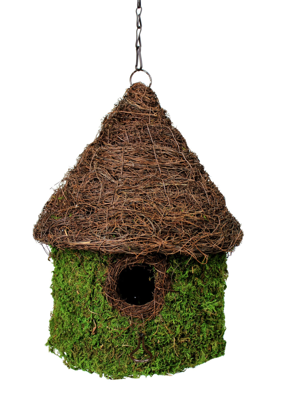 SuperMoss Bungalow Birdhouse with chain, 11x15 inches in fresh green, ideal for inviting birds to your garden.