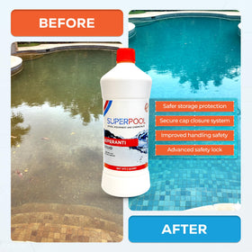 Superpool pool stain remover in action improves water clarity.