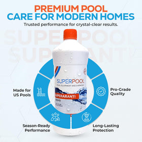 Superpool scale prevention demonstrates ongoing maintenance for clear water.