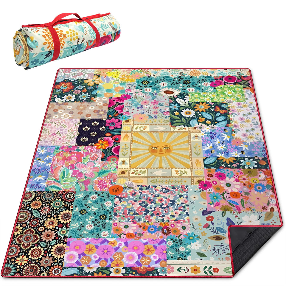 Supfitness picnic blanket 60x80in folded with handle for easy outdoor portability.