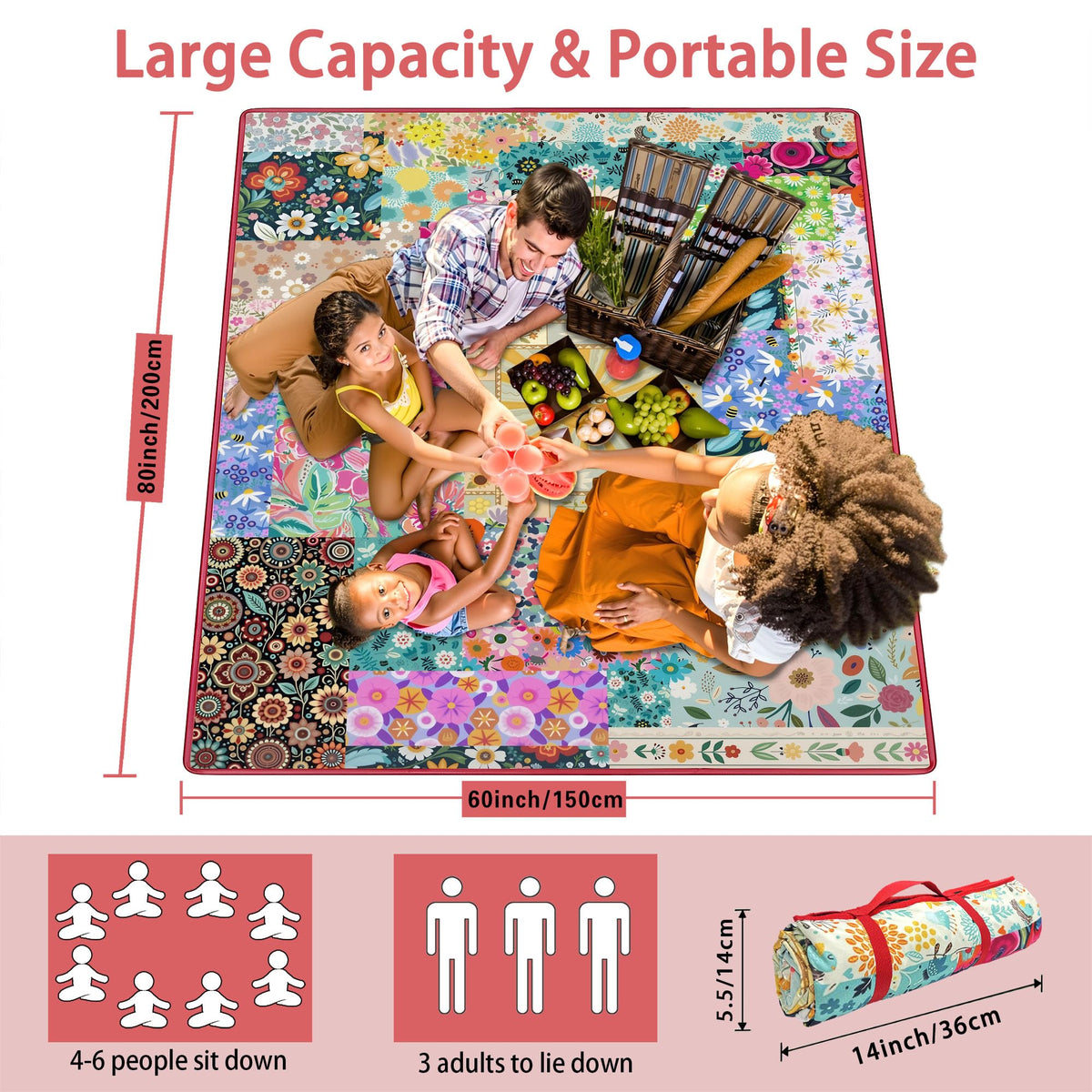 Supfitness picnic blanket showing waterproof bottom protecting from damp ground.