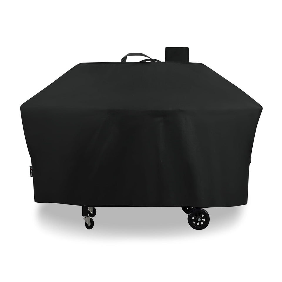 Suphomeware grill cover fits Camp Chef PG36LUX over shelves and chimney clearly.