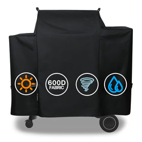 Suphomeware Traeger Ironwood 650 grill cover on full-size grill for all-weather protection.