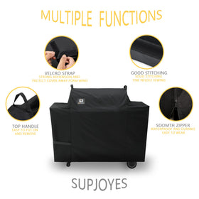 Velcro strap detail on SUPJOYES grill cover for snug fit.