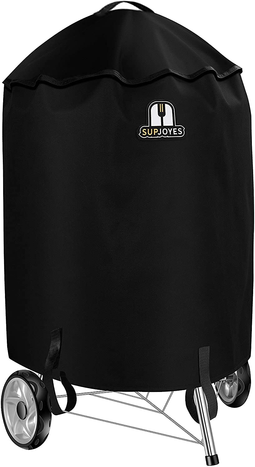 SUPJOYES grill cover for Weber 22-inch, front view, protects against rain and sun.