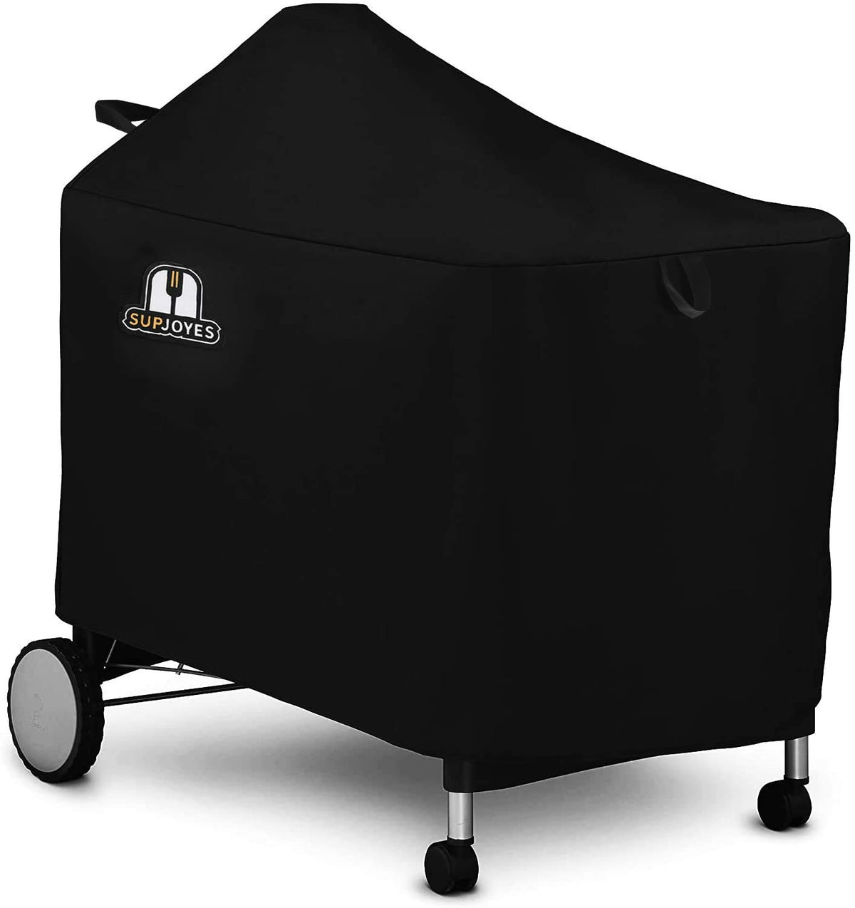 SUPJOYES grill cover on Weber Performer Deluxe guards a 22-inch grill outdoors.