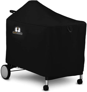 SUPJOYES grill cover on Weber Performer Deluxe guards a 22-inch grill outdoors.
