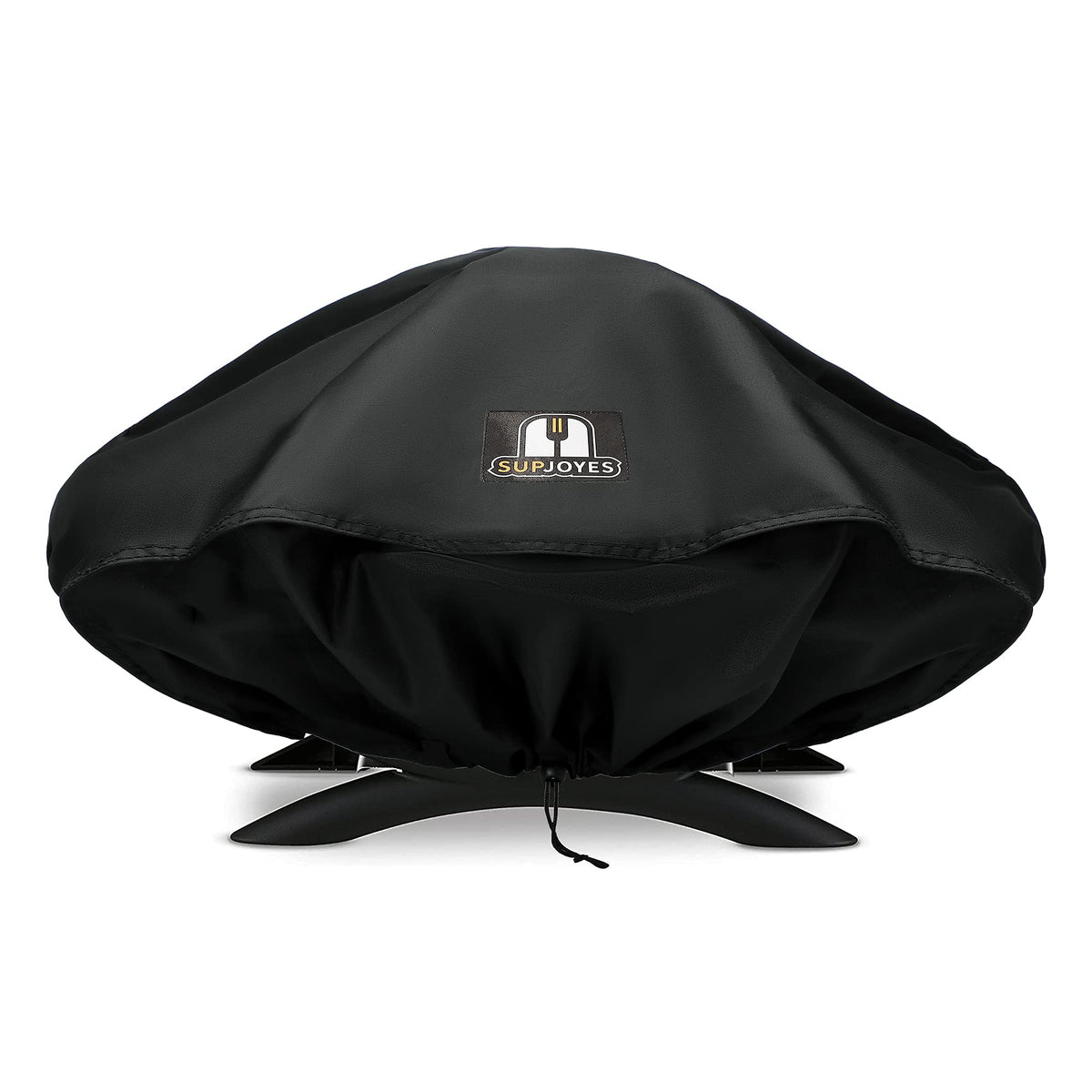 SUPJOYES grill cover for Weber Q series front view protecting from rain and sun.