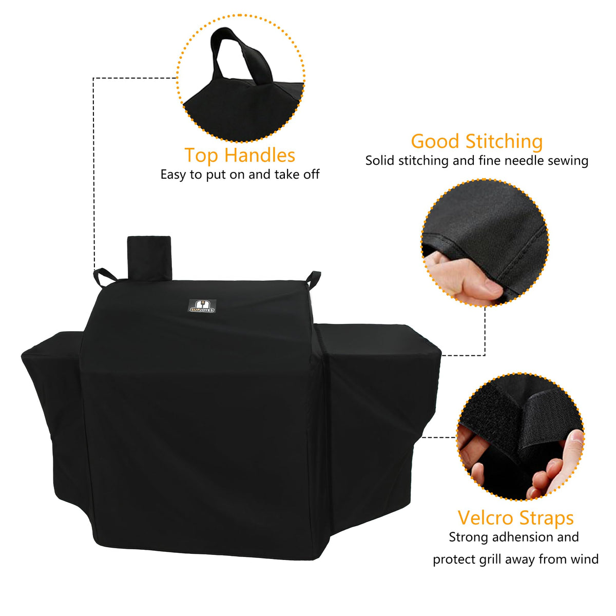 SUPJOYES-offset-smoker-cover-tightening-straps keeps the cover secure during windy days