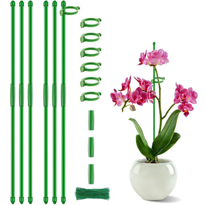 SupKing 6Pcs plant stakes 17inch green provide sturdy support for growing tomatoes and roses.