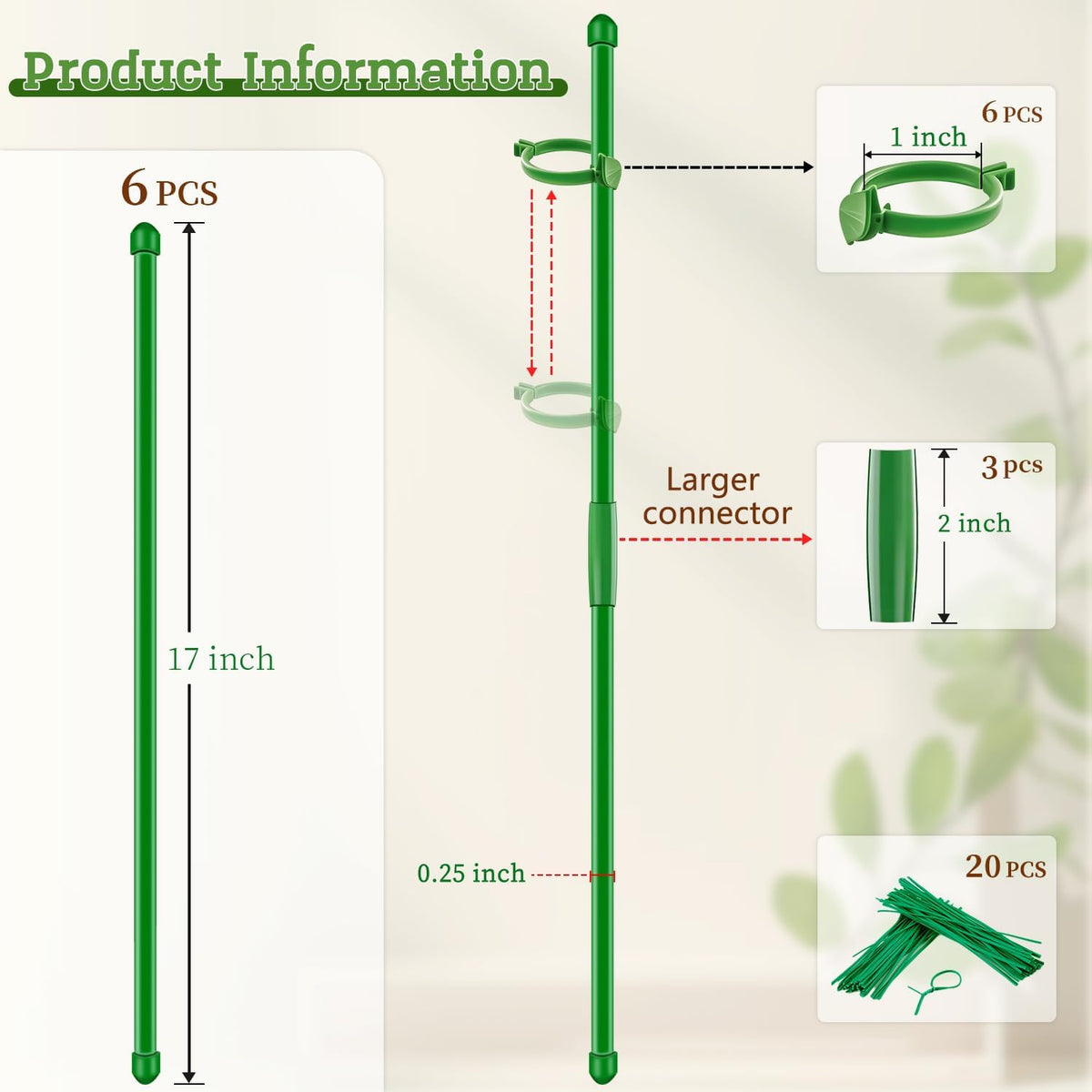 SupKing extendable plant poles from 3ft to 5ft adapt to plant height as growth occurs.