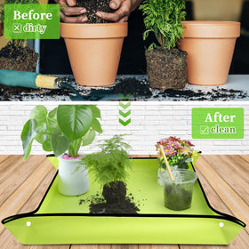 SupKing repotting mat with corner buckles keeps dirt contained during transplanting.