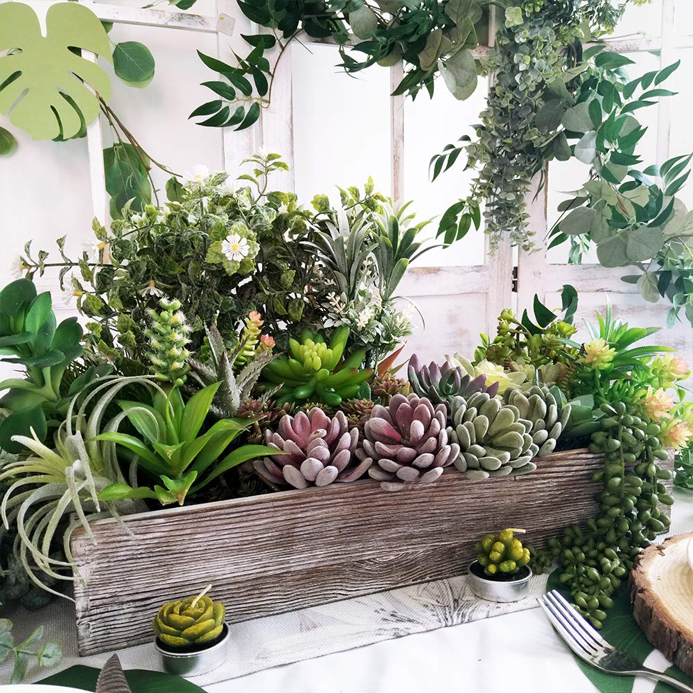 Supla planter box centerpiece for rustic wedding decor and warm reception tables.