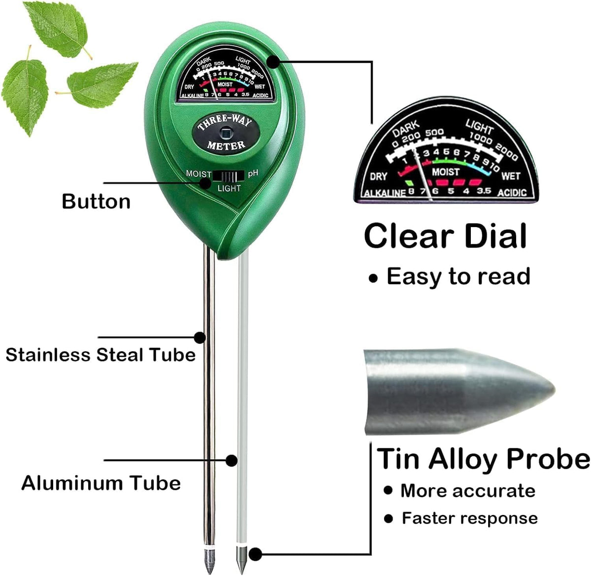 Suplong pH meter dial for monitoring soil acidity and root health.