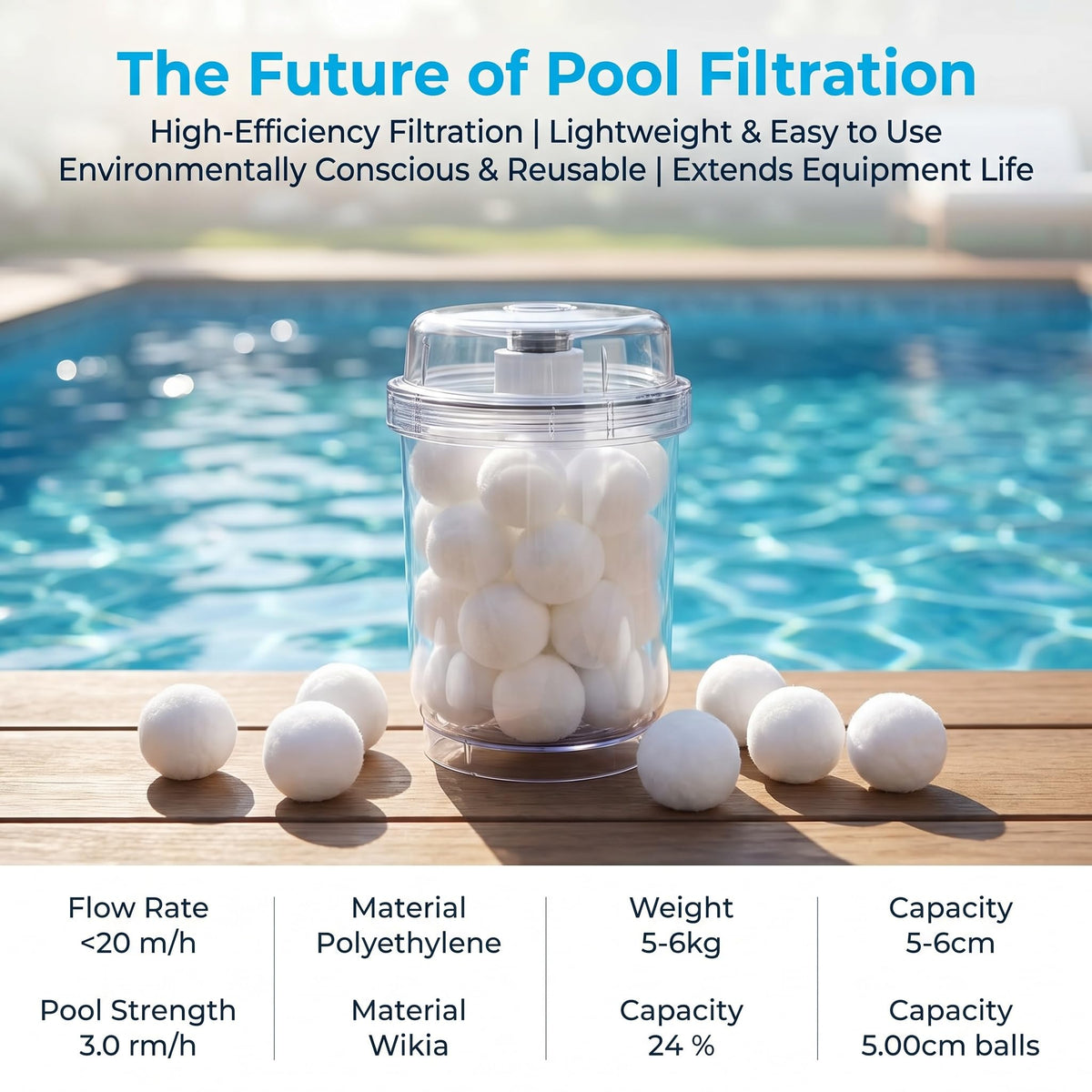 Supoice lightweight filter balls demonstrating improved water flow during pool filtration