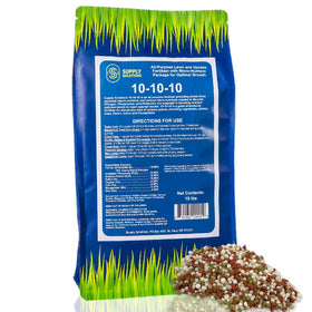Supply Solutions 10-10-10 bag ready for soil feeding to support lawns and gardens.