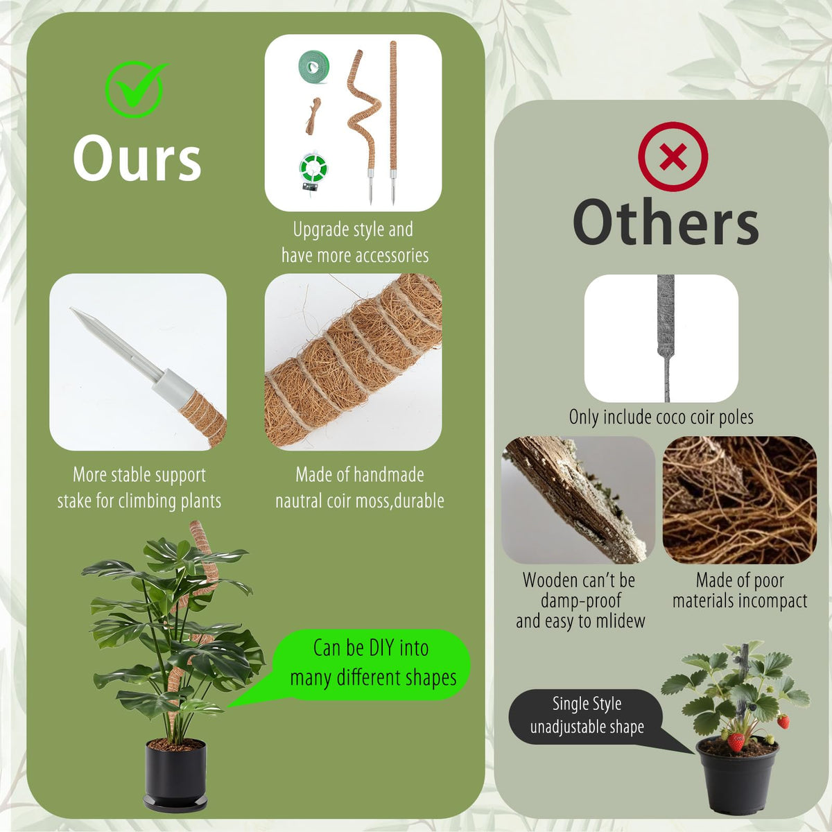 Eco-friendly coconut fiber moss pole supports healthy growth and long-lasting displays