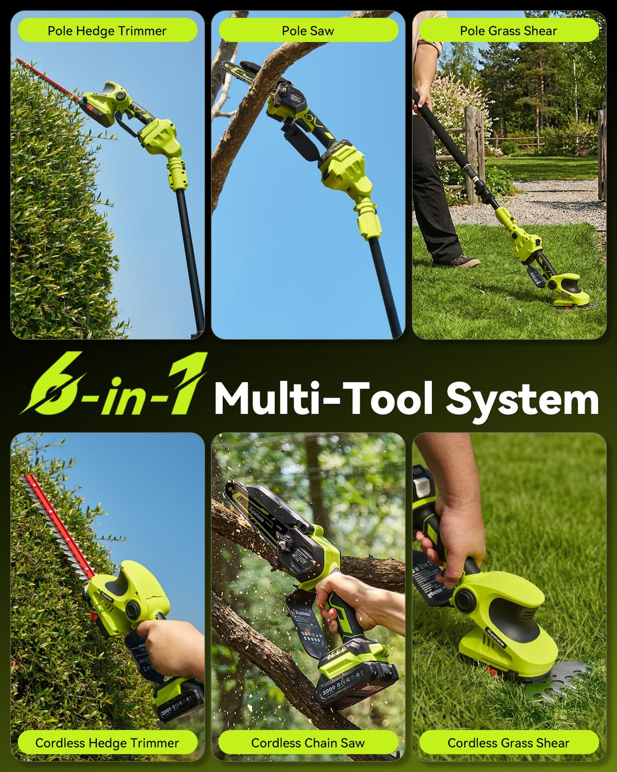 Supstable extendable pole reaches up to 15 ft for safe limb trimming.