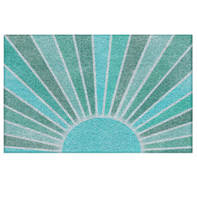 Supwhd blue turquoise boho outdoor door mat at entry, traps dirt before it enters