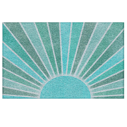 Supwhd blue turquoise boho outdoor door mat at entry, traps dirt before it enters