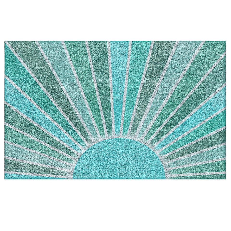 Supwhd blue turquoise boho outdoor door mat at entry, traps dirt before it enters