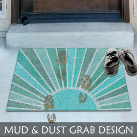 Supwhd PVC door mat in blue turquoise boho resists moisture and dries quickly
