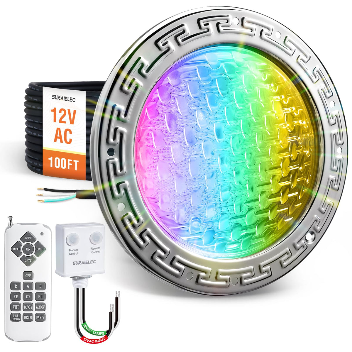 SURAIELEC 12V AC pool light in a 10-inch niche for inground pools.