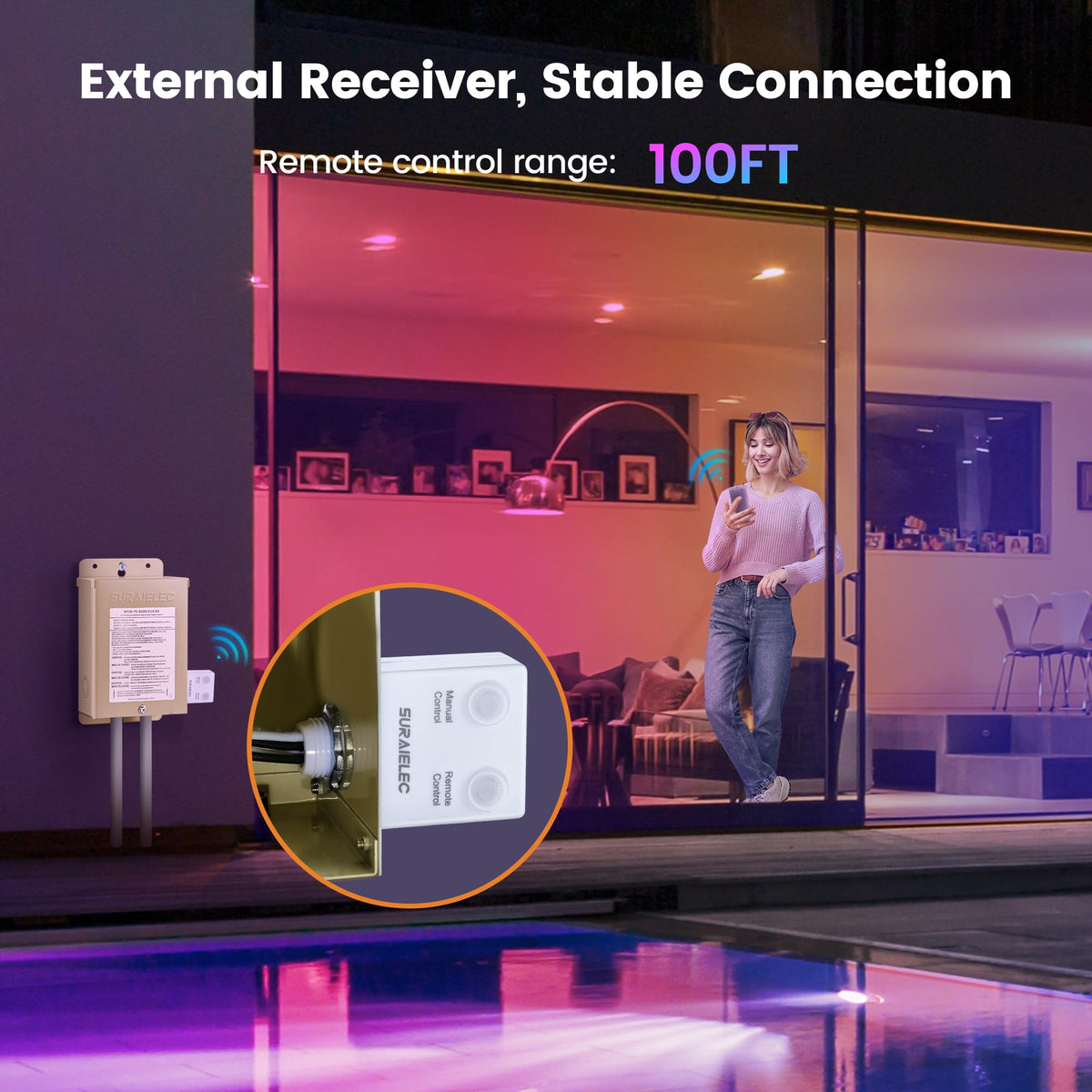 SURAIELEC pool light with remote control for easy color changes