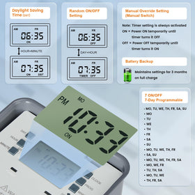 Suraielec pool timer 7-day program enables flexible scheduling.