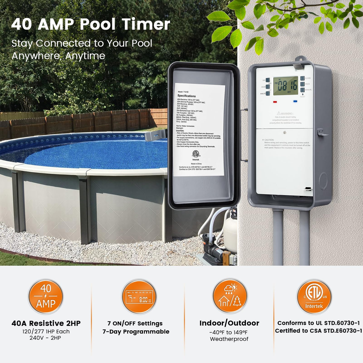 Suraielec pool timer digital display for easy daily programming.