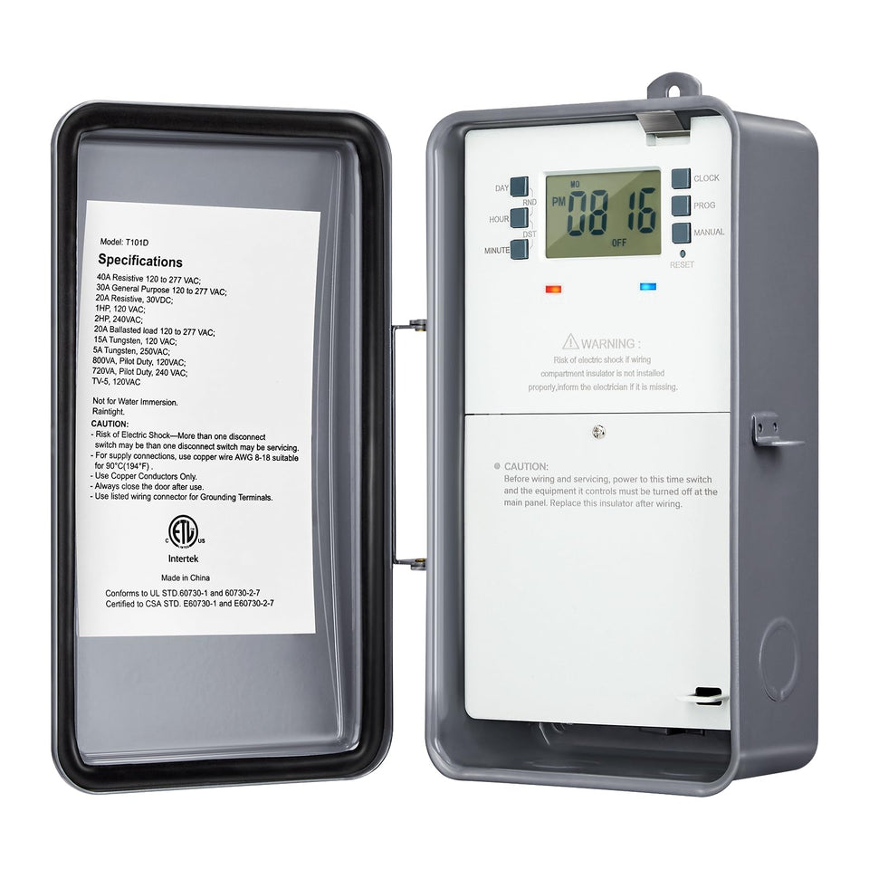 Suraielec pool timer with outdoor metal casing resists weather and protects schedules.