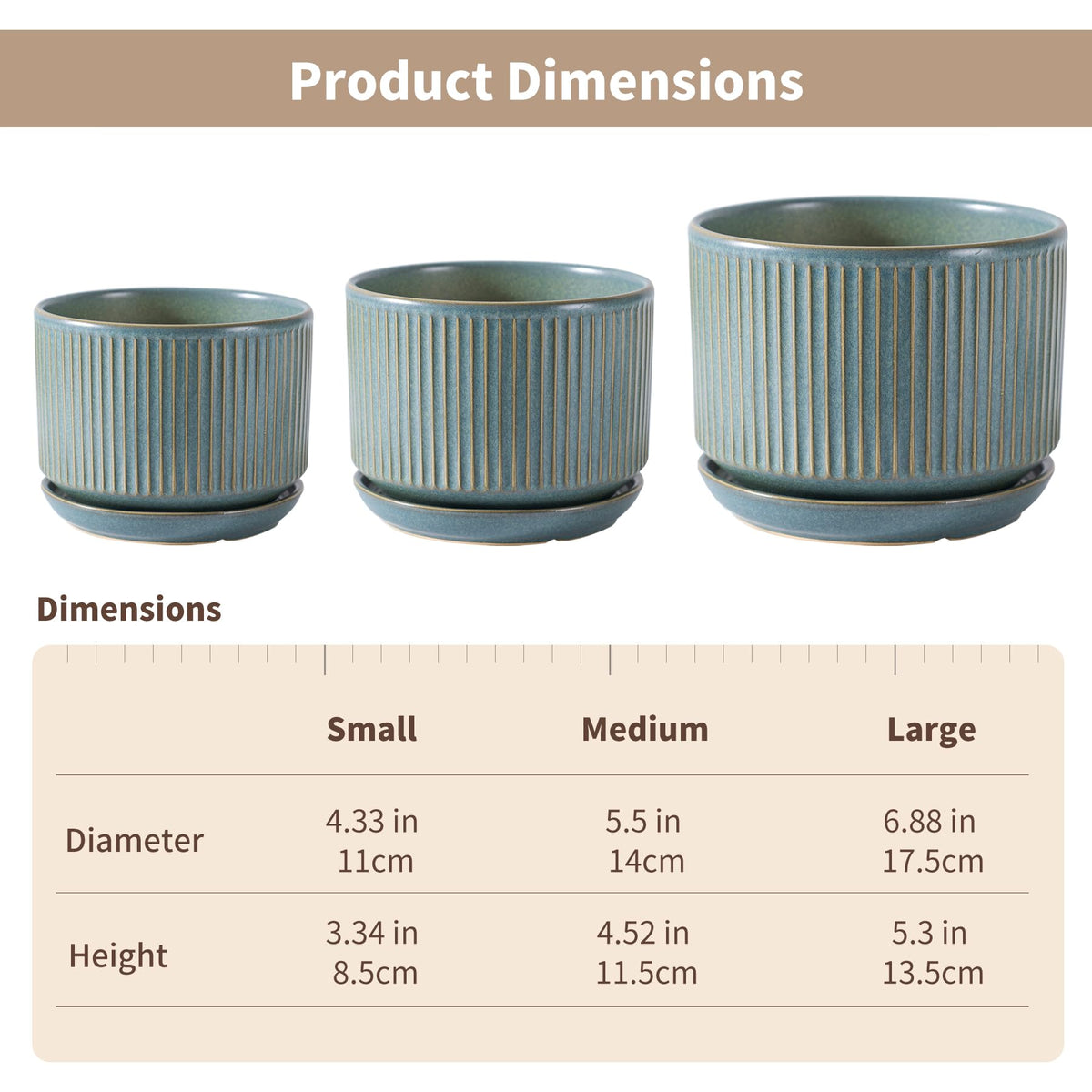Planter shows drainage hole and matching saucer for mess-free watering