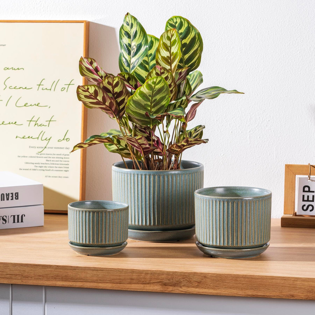 Close-up of kiln-fired green glaze on SURE YUESI planter for a rich finish