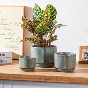 Close-up of kiln-fired green glaze on SURE YUESI planter for a rich finish